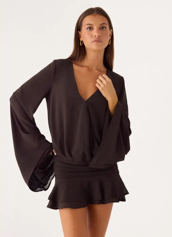 Elisana Mini Dress - Chocolate - Mini Dresses