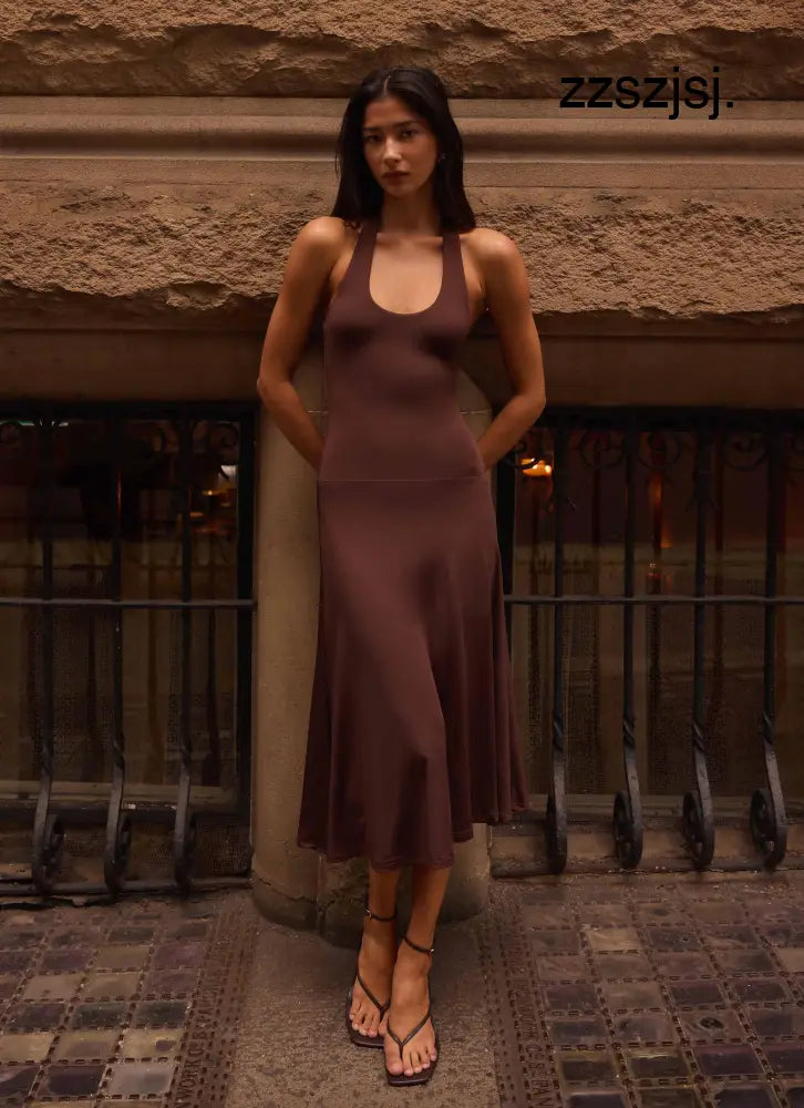 Klyne Midi Dress - Chocolate - Midi Dresses