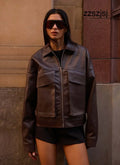 Lula Faux Leather Bomber Jacket - Chocolate - Jackets + Coats