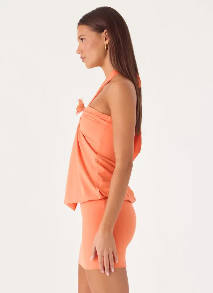 Marimae Halter Mini Dress - Apricot - Mini Dresses