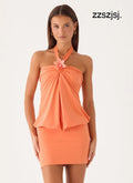 Marimae Halter Mini Dress - Apricot - Mini Dresses