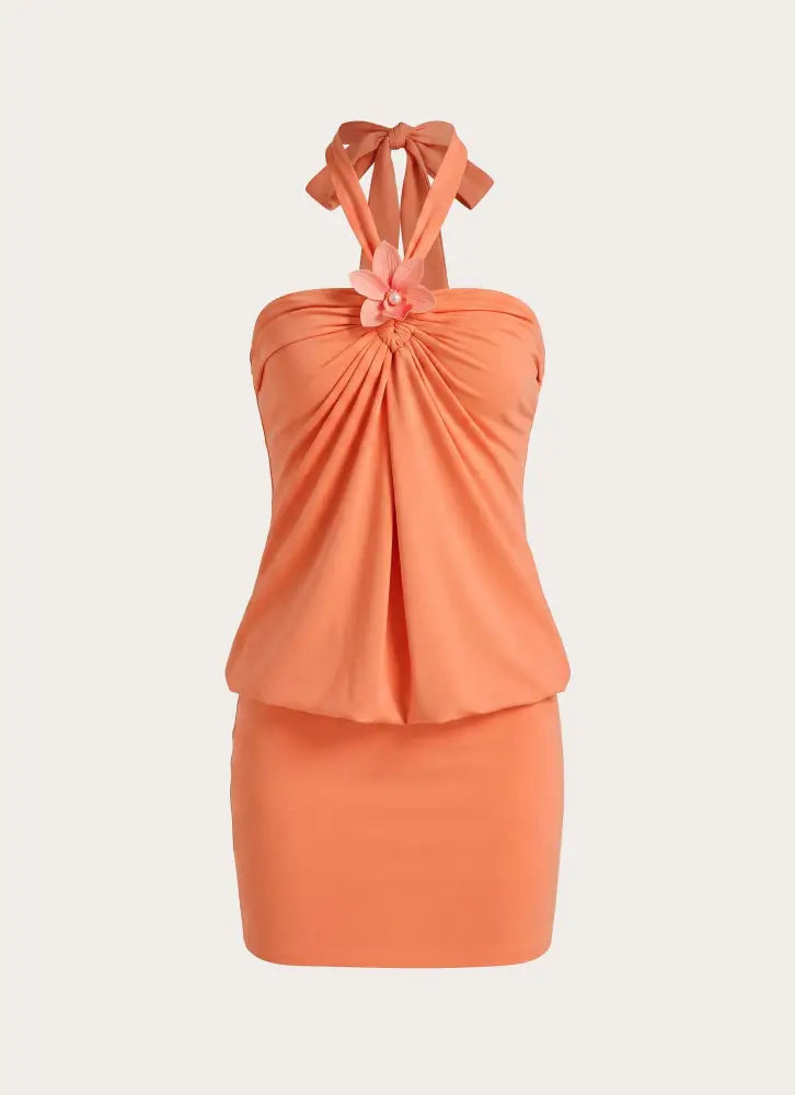 Marimae Halter Mini Dress - Apricot - Mini Dresses