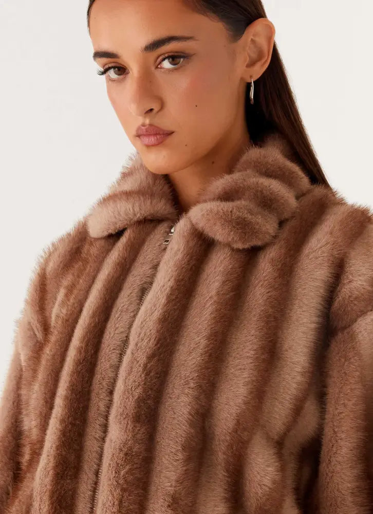 Naylor Faux Fur Jacket - Brown - Jackets + Coats