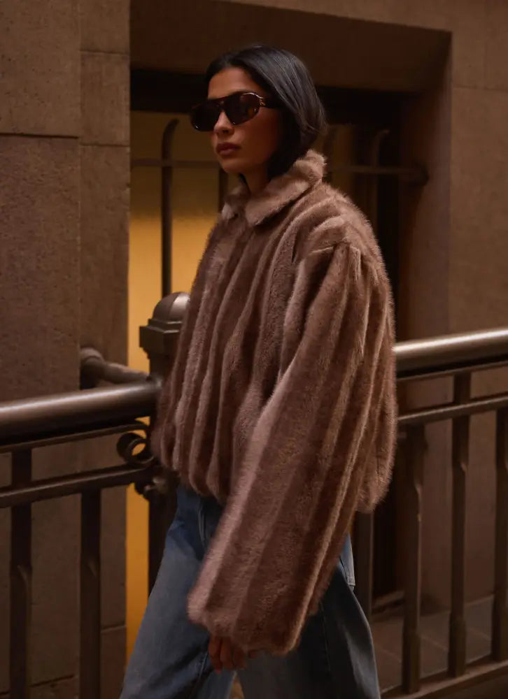 Naylor Faux Fur Jacket - Brown - Jackets + Coats