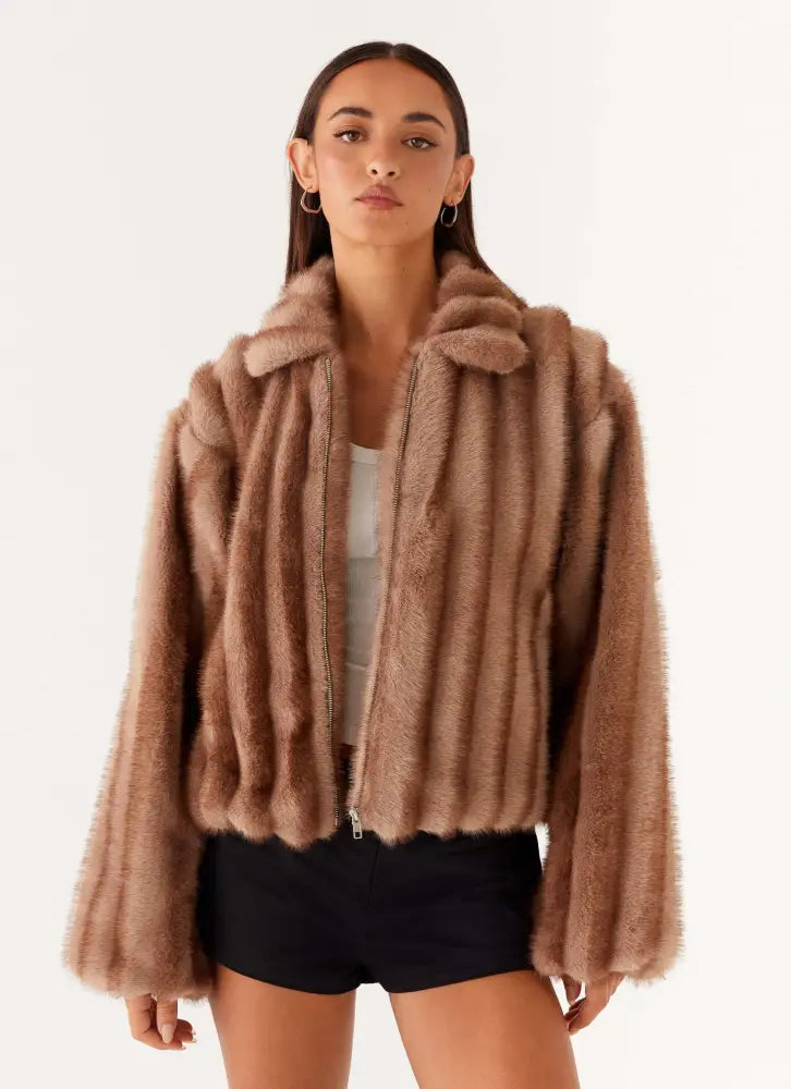Naylor Faux Fur Jacket - Brown - Jackets + Coats