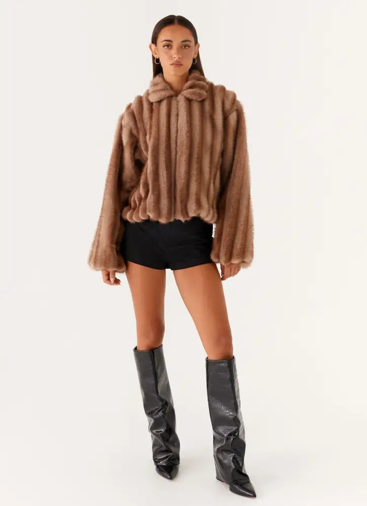 Naylor Faux Fur Jacket - Brown - Jackets + Coats