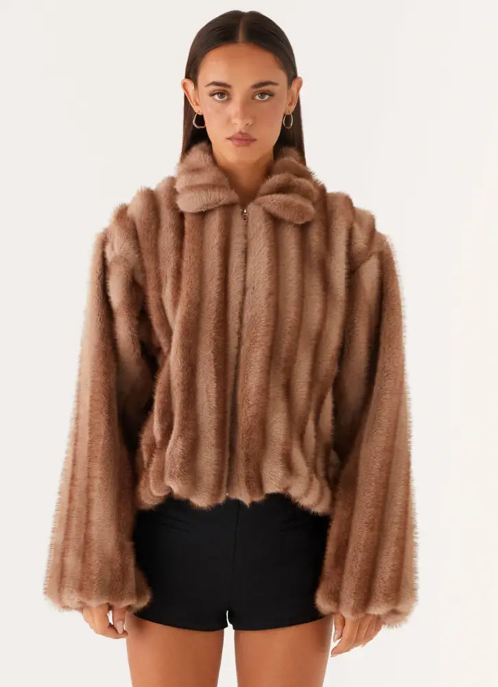 Naylor Faux Fur Jacket - Brown - Jackets + Coats