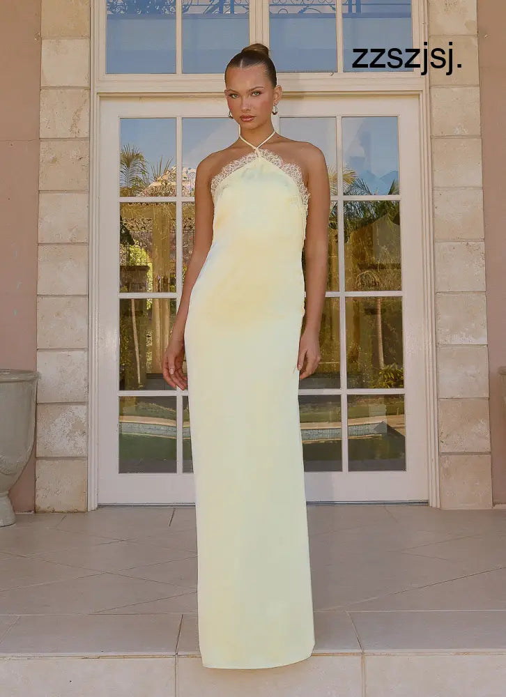 Samaria Halter Maxi Dress - Yellow - Maxi Dresses