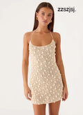 Sylvara Crochet Mini Dress - Ivory - Mini Dresses