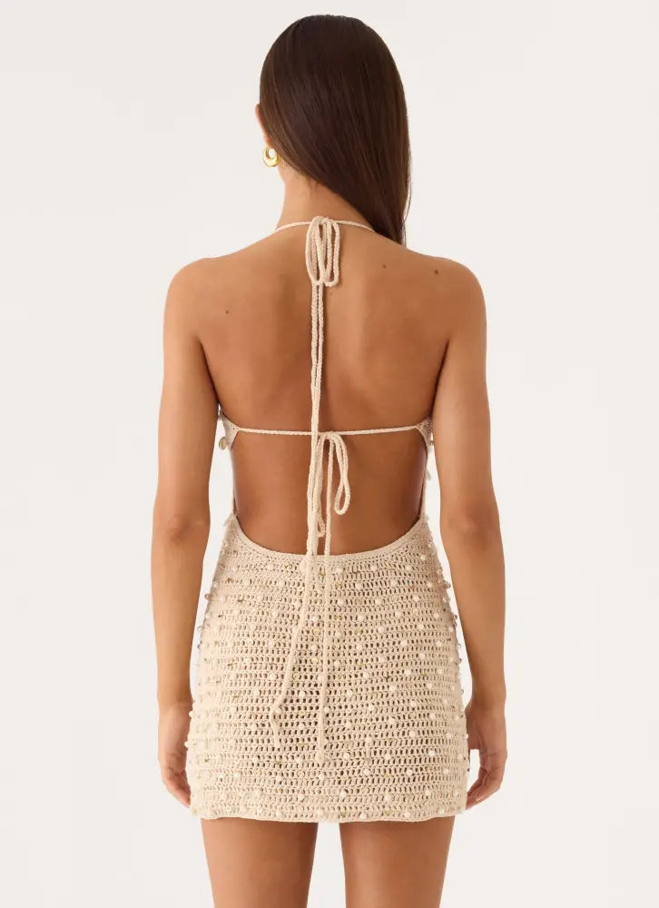 Sylvara Crochet Mini Dress - Ivory - Mini Dresses
