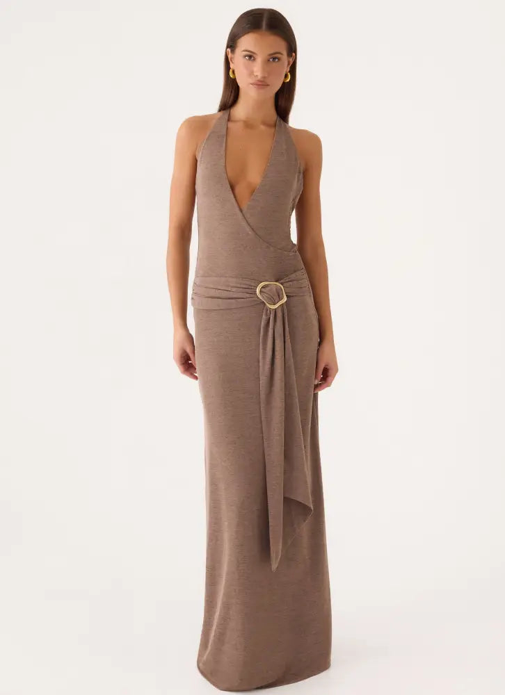Talk To You Maxi Dress - Taupe - Maxi Dresses