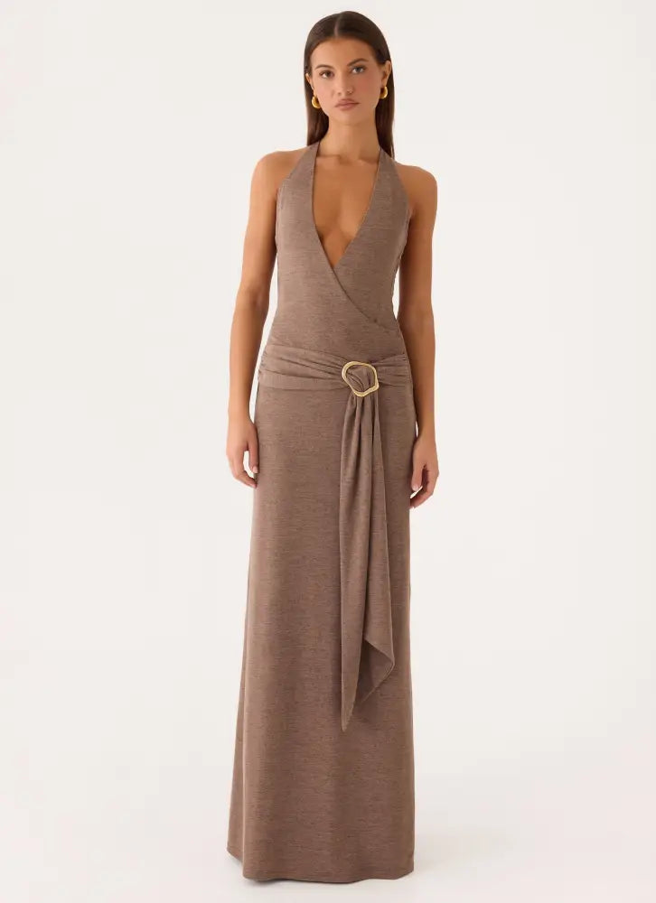 Talk To You Maxi Dress - Taupe - Maxi Dresses