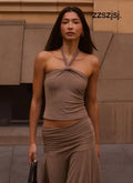 Zayde Top - Taupe - Halter Tops