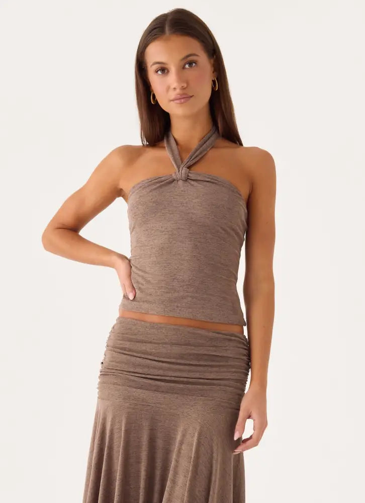 Zayde Top - Taupe - Halter Tops